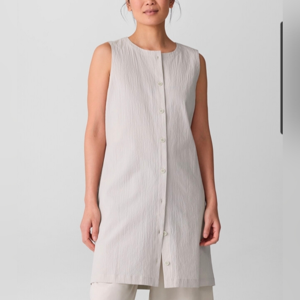 Eileen Fisher Sleeveless Tunic Size Large NWT Organic Cotton $168 Tie Back